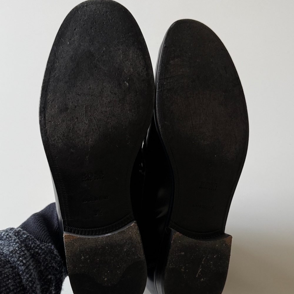 Boss Dark Navy Leather Slip-On Loafers - Picture 4 of 5